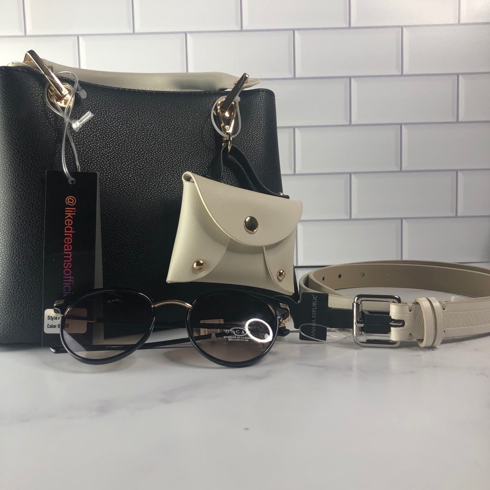 Medium Black Purse, Oscar De La Renta Shades, Belt - Picture 1 of 7